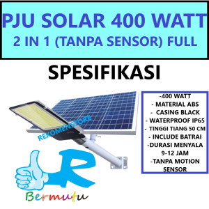 PAKET KOMPLIT Lampu Jalan PJU Solar Cell 400W LED TANPA SENSOR 2IN1 TenagaSurya Matahari FREE REMOT