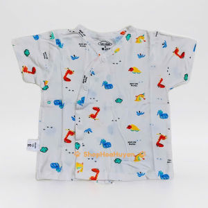 Combo 5 áo bé sơ sinh cài lêch áo dài tay ngắn tay sơ sinh bé trai bé gái chất vải thun lạnh cao cấp nền trắng họa tiết 0-9kg có tách lẻ 3 áo