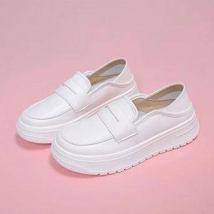 Womens casual light thick soled shoes flats slip on leather shoes nurse shoes