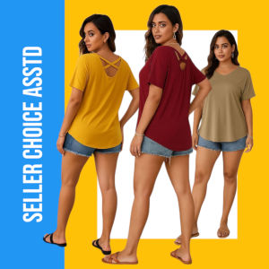 Amanda Plus Size Blouse Cotton Spandex XL–3XL | Plain Round Neck Crisscross Back Casual Top