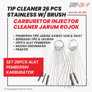 Grip-On Tip Cleaner 26 Pcs Stainless W/ Brush Pembersih Karburator Tipe Jarum Kawat Ulir dan Sikat