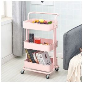 3 Tier Utility Vehicle Multipurpose Storage Trolley Carbon Steel Cart Simple Fashion Beauty Salon Spa Professional ABS Materials 3 Tier Trolley Baby Supplies Organizer Cart Rack Kitchen Utility Cart Shelf Screwless Home Bedroom Office Storage Rolling Salo