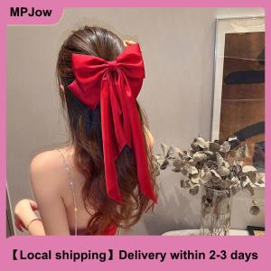 【Local shipping】 Elegant Red Streamer Large Bow Ribbon Hair Clip For Women Fashion Simple Solid Satin Ponytail Bow Hairpin Girls Hair Accessories