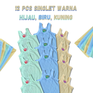 Kaos Dalam Singlet Anak Bayi Isi 12 Pcs Motif Warna Biru Hijau Kuning