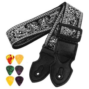 Adjustable Guitar Strap with 6 Picks Shoulder Strap Leathers End Guitar Strap for Bass Electric & Acoustic Guitar