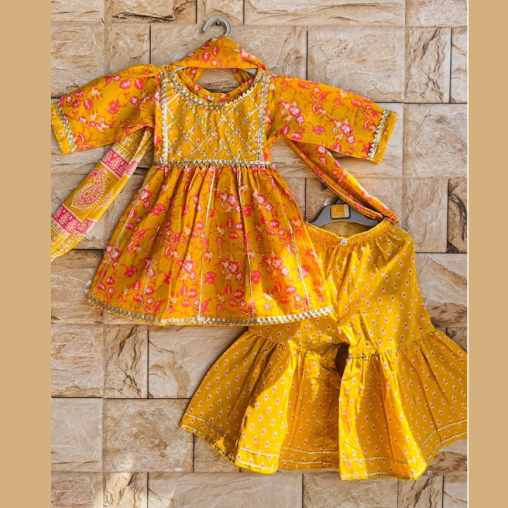 Girls yellow peplum top and sharara pant set-Readystock in singapore