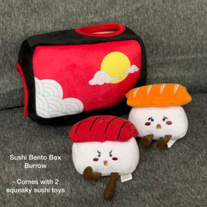 Squeaky Multi-part Hugsmart Cute Japanese Sushi Bento Bread Toast Picnic Set Interactive Puzzle Hide Treats Burrow Nosework Snuffle Plush Pet Dog Puppy Cat Soft Toy with Squeaker Sound