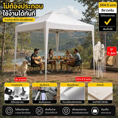 เต้นท์ขายของ โรงจอด รถ สำเร็จ เต็นท์จอดรถยนต์ เต็นท์พับได้ ท่อเหล็กอัลตร้าแรง เต้นท์ ผ้าแคนวาสหนา2000D 2x2 2x3 3x3เมตร จอดรถ/ตั้งแคมป์/ตั้งแผงขายของ
