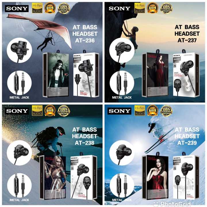 Handsfree Headset Sony Murah AT 236 Skull Edition Mic Full Bass