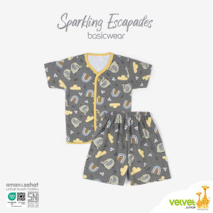 Pakaian Bayi Velvet Junior Set Pendek Baju Kancing Depan Celana Pendek Anak newborn - 2 tahun 1 setel