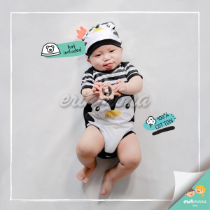 ✔️baju bayi jumper bayi ✔️karakter penguin hitam lucu✔️