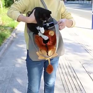[MochiHome]DUDU PetCartoon LionCanvas Carrier Shoulder Bag Portable Small Dog Cat Out Bag FoldableCarrying Chest Bag for Small Dogs and Cats