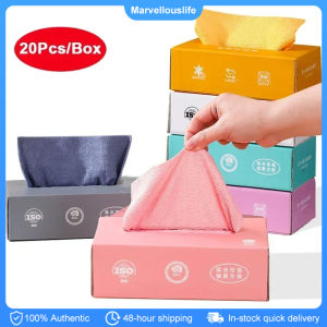 20PCS/Box Microfiber Towel Absorbent Kitchen Cleaning Dishcloth Non-stick Oil Dish Rags Tableware Cleaning Towels