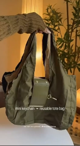 Foldable Shopping Bag with Keychain Pouch Large Capacity Reusable Tote Bag Travel Storage Bag Beg Lipat Serbaguna Ringan