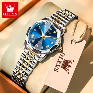 OLEVS Womens Watch Waterproof 2025 Original 100% Genuine High Quality Fallow Fashion Stainless Steel Watch Band Diamonds Luminous Date Quartz Watch