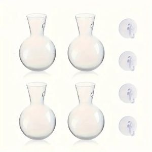 LIVELYS 4pcs/set Trong suốt Bình hoa treo tường Tự tưới nước Chai đựng cây cảnh Chậu hoa nhỏ Chai nhân giống với giác hút Bình trồng cây thủy canh Trang trí nhà cửa