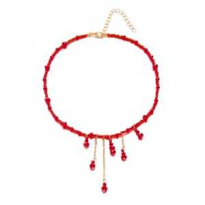 NOVELLEO Gothic Blood Drop Necklace Tassel Red Halloween Collarbone Chain Creative Beads Halloween Choker Women