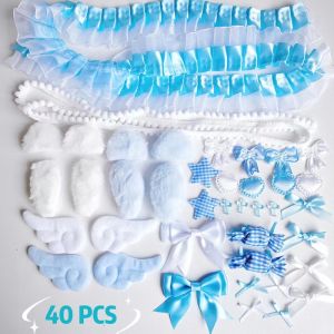LUMIYA 40Pcs/Set Plush Ear Handmade Material Pack Pain Bag Pink Colorful Material Pack Set Card Cover Decoration Bow Lace Accessories Set
