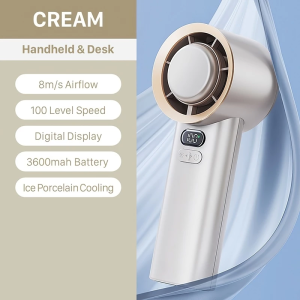 NEW Portable Handheld Turbo Fan 100 Speeds Adjustable Jet Fan Air Conditioner Refrigeration Mini Fan LED Display 3600mAh Battery Cooling Fan for Travel Camping Outdoor