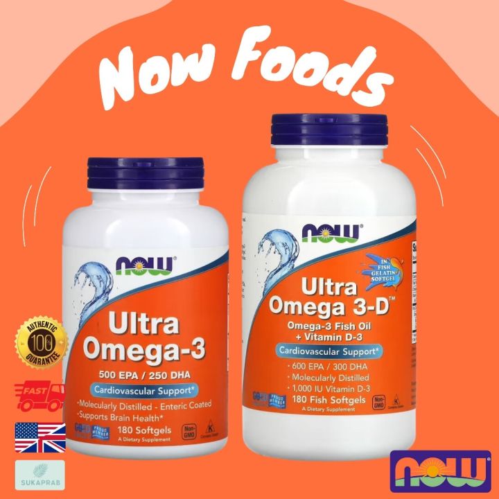 พร้อมส่ง NOW Foods Ultra Omega-3 500 EPA / 250 DHA Omega 3-D 600 EPA ...