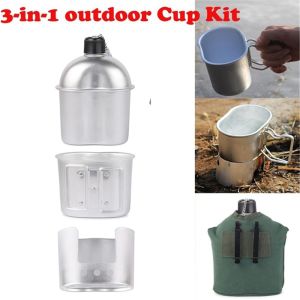 GIGBM Aluminum Alloy Military Lunch Box Backpacking with Cover Bag Hiking Canteen Cup Cup Kit Cookware Set Wood Stove