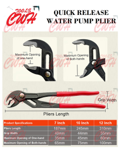 7" 10" 12" QUICK RELEASE WATER PUMP PLIER TONGUE GROOVE JOINT PLIER PLIERS TANG BURUNG CWH TOOLS SDN BHD CWH TOOLS TRADING CWH GROUP STANLEY KINGTOYO M10 TEKIRO LOBSTER IRWIN MAKITA