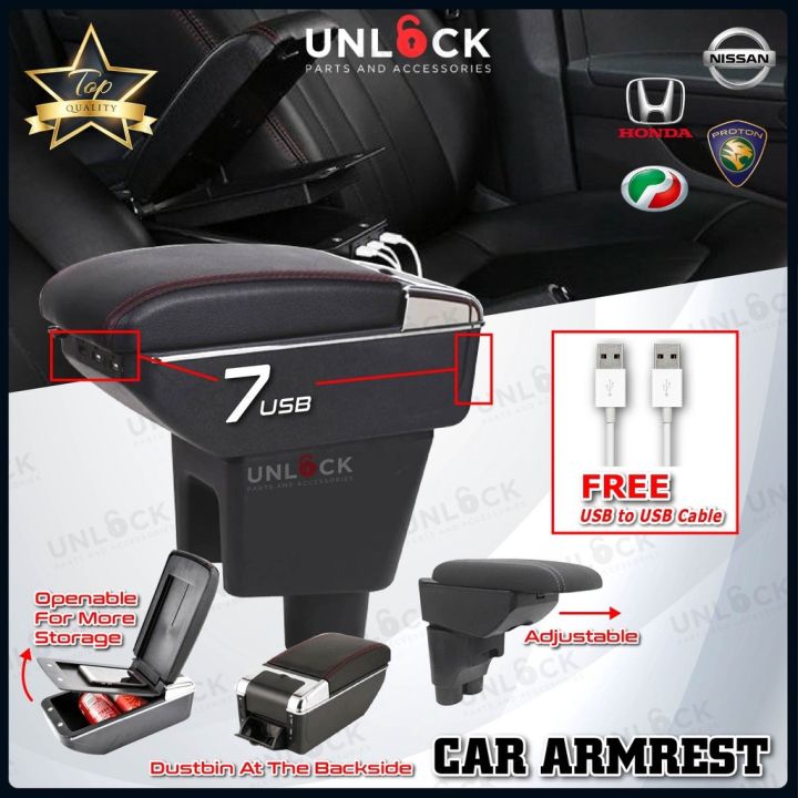 UNLOCK🔓 2 Layer 7 USB Car Arm Rest Armrest Console Box Adjustable with ...