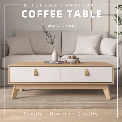 KitchenZ 3.6FT Oasis Series Coffee Table with 2 Drawers - HMZ-FN-CT-O1100-WT