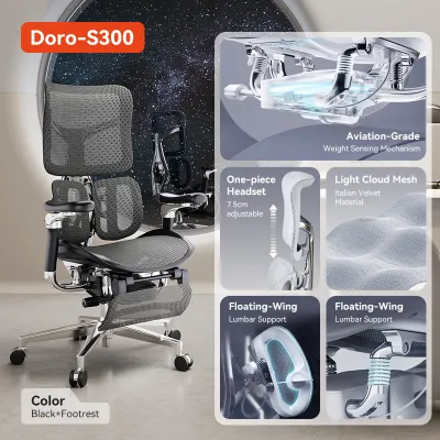 SIHOO Doro S300 Ergonomic Office Chair Mesh Chair with Footrest Dynamic Lumbar Support 6D Armrests Premium Ergonomic Chair