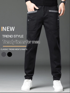 huowa Mens straight leg stretch cargo trousers casual straight leg mens large pocket harem pants