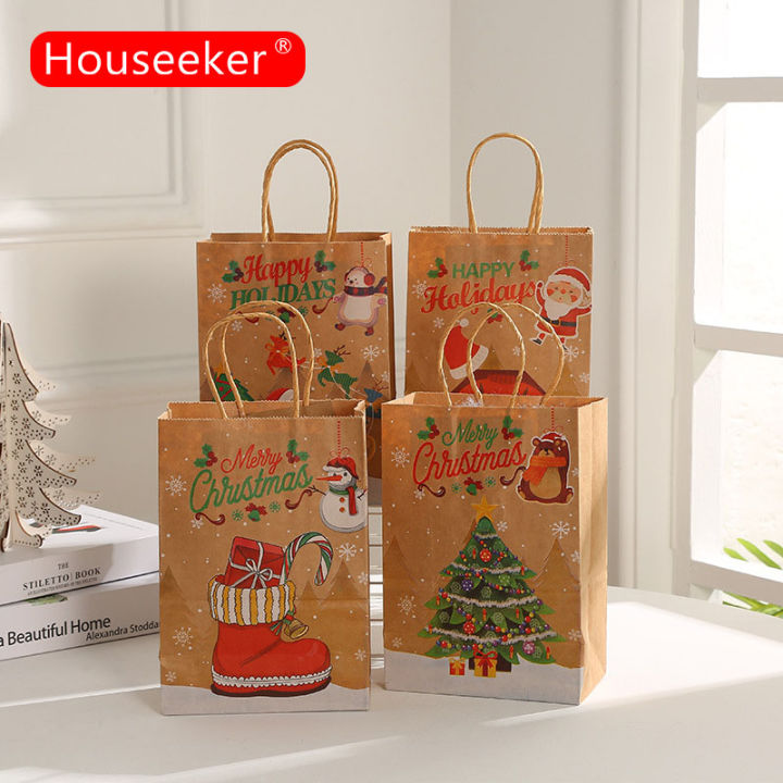 Houseeker Christmas Gift Bags Pieces Kraft Paper Bag for
