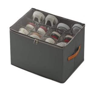Multi Grid Shoe Storage Bin Transparent Visible Window Foldable Shoe Organizer Box with Zipper and Handle Home Closet Shoe Storage