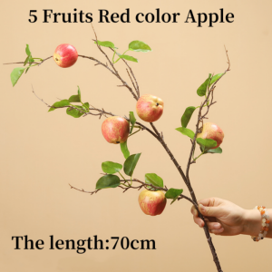 5 Fruits Red color Simulation Artificial Apple Tree Branch For Living Room Furnishings Floral Decoration Festival Ceremony