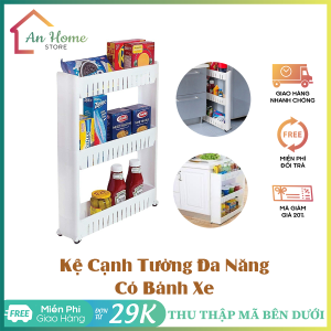 Kệ Cạnh Tường Đa Năng 3 Tầng Có Bánh Xe Kệ Nhựa 3 Tầng Có Bánh Xe Kéo Đẩy Tiện Dụng