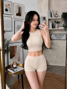 Set áo croptop sát nách cổ tròn kèm quần đùi KVYBODY S71 chất thun cotton borip lụa dày mịn co giãn mặc ở nhà đi chơi