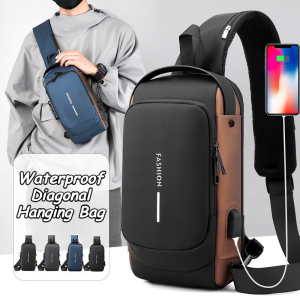 Minimalist Mens Chest Bag USB Charging & Waterproof Anti-Theft Sling Backpack For Work & Travel