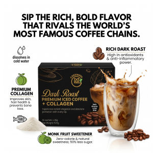 Greenmile Dark Roast Premium Iced Coffee + Collagen | FDA Approved | 15 sachets | Featured on Rated Korina