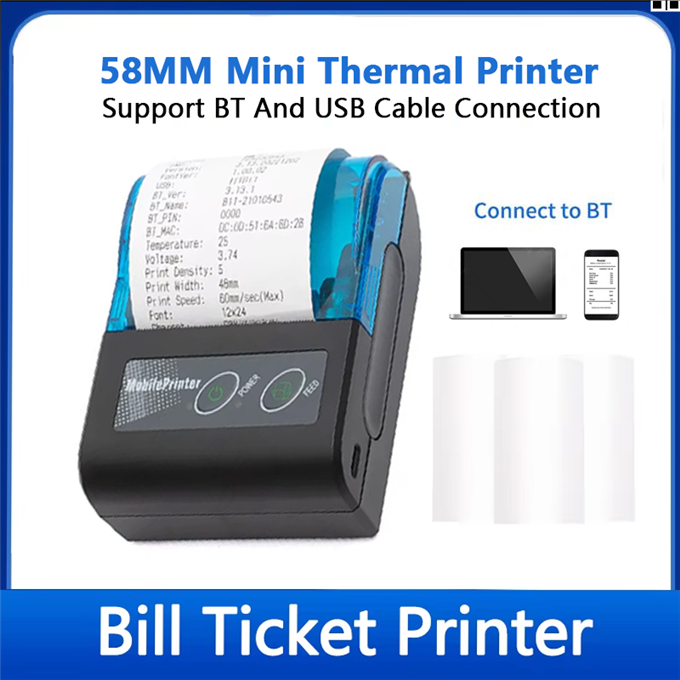 〓58mm Adhesive Label Printer Mobile Wireless Bluetooth Ticket Bill ...
