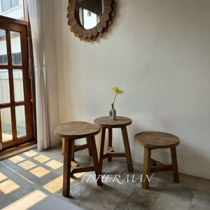 เก้าอี้ไม้สัก สไตล์คาเฟ่ หน้าลายไม้ธรรมชาติ