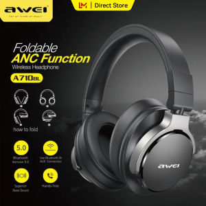 Awei A710BL ANC Wireless Headphone Bluetooth 5.3 Active Noise Cancelling Over Ear Earphone Subwoofer 6D Stereo Sound HD Call Foldable Headset Built in Mic for Cellphone PC