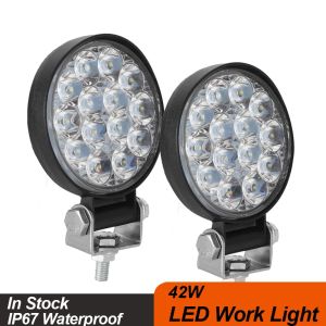 42W 14LED Work Light LED Car Front Fog Light 12V 24V for Truck SUV 4WD Engineering Headlights Off-road LED Round Headlamp