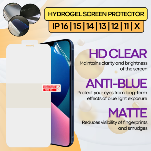 Hydrogel Film for iPhone 16 16e 15 14 13 12 11 Pro Plus Max Mini / XSMax XR XS X | Clear Matte Anti Bluelight Blueray Privacy Screen Protector