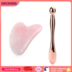 DECINIEE Jade Roller Stone Gua sha Scraping Board Set Rose Quartz Face Lift Massager Facial Massage Eye Cream Mixing Spatula Scoop Tools