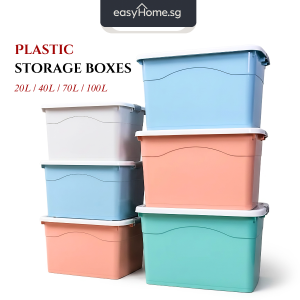 Easyhome.sg 40L 70L 100L Large Plastic Storage Box with Lid - Clothes Organiser / Storage Container