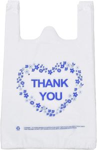 LazyMe Thank You T-Shirt Carry-Out Bags Plastic Grocery Bags White Sturdy Handled Merchandise BagsStandard Supermarket Size 12 x 20 inch (100 PCS)