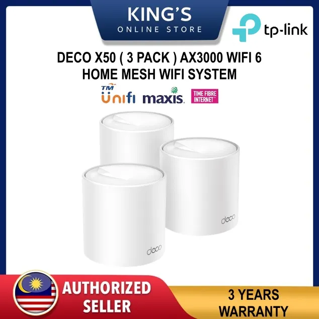 TP-Link Deco X50 AX3000 Ai-Driven Mesh WiFi 6, 3x Gigabit Ports Whole Home Wireless Wi-Fi Router / Access Point