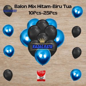 Balon Latex Metalik / Balon Karet Metalik 12inch Hitam Mix Free Lem