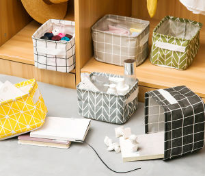 Aesthetic Canvas Foldable Water Proof Desk Organizers Storage Makeup Bags Underwear Storage Basket