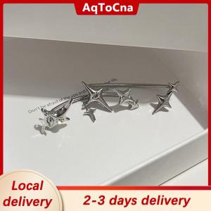 [COD] AqToCna Ship within 24 hours 1Pair Fashion Silver Color Star Clip Ear Cuff Earrings for Women Zircon No  Trendy Ear Clip Gothic Irregular Earcuff Earring Jewelry