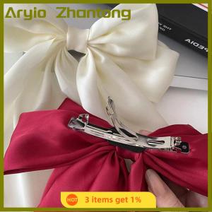 Aryio Bow Ribbon Hairpin Headwear Simple Elegant Satin Spring Clip Fixed Hair Clip Retro Party Headdress Red Hair Accessories